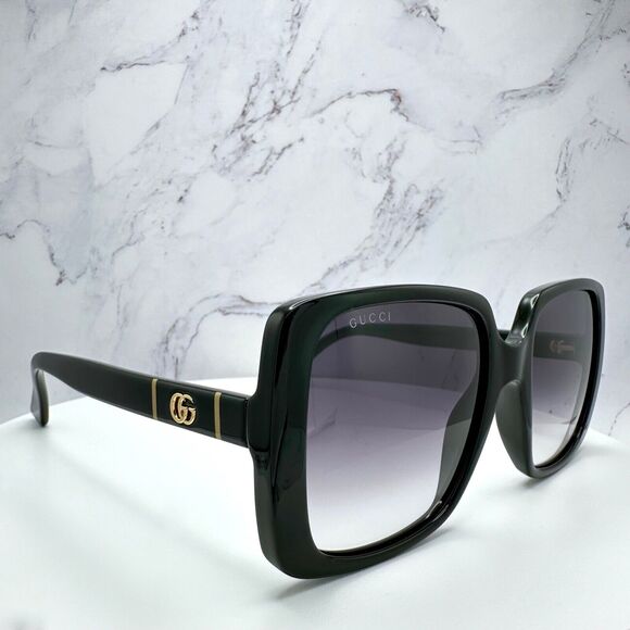 New Gucci Sunglasses Black Square Gold Interlocking GG Metal Logo Italy - Picture 11 of 16